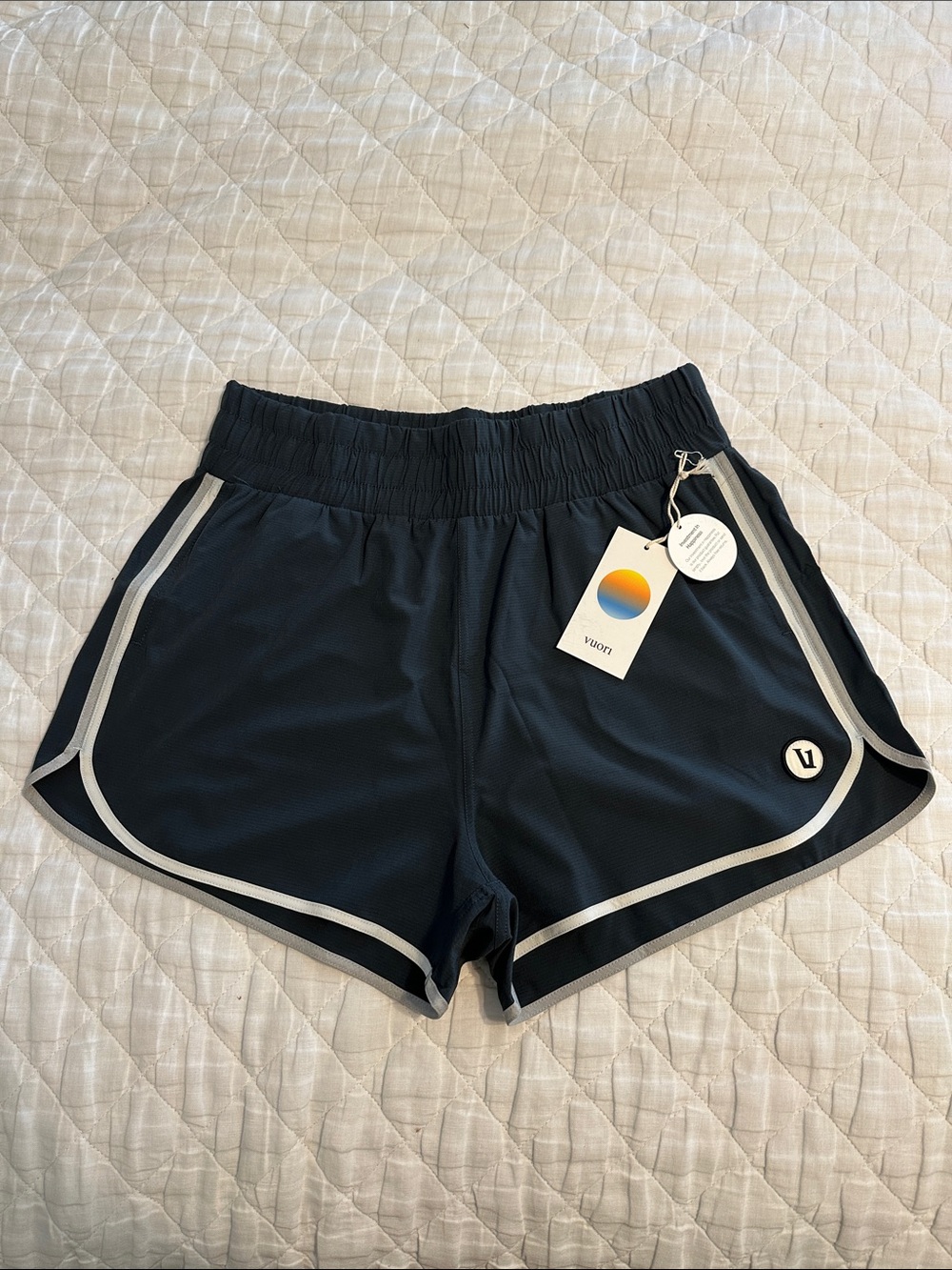 Vuori Navy Athletic Cardiff Shorts with White Trim